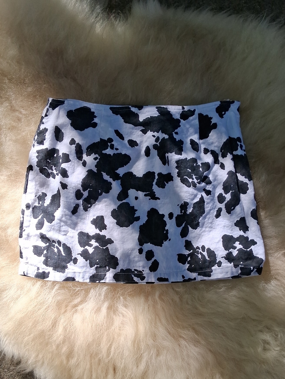 Black & White Cow Print Linen Mini Skirt - Women's Sz 6
